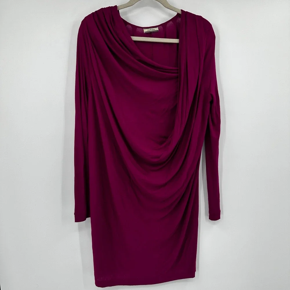 MALENE BIRGER Nahuda Dress Magenta Viscose Drape‎ Midi Long Sleeve Small
